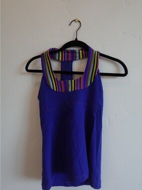 Lululemon Purple Racerback Tank with Multicolor Stripe Collar